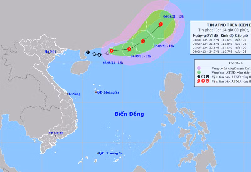 Vị trí và hướng di chuyển của áp thấp nhiệt đới. (Nguồn: nchmf.gov.vn)