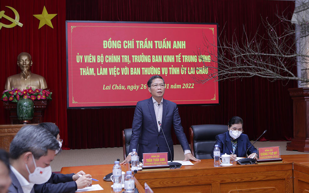 Trưởng Ban Kinh tế Trung ương làm việc với Ban Thường vụ tỉnh Lai Châu. Ban Kinh tế Trung ương làm việc tại Lai Châu -0