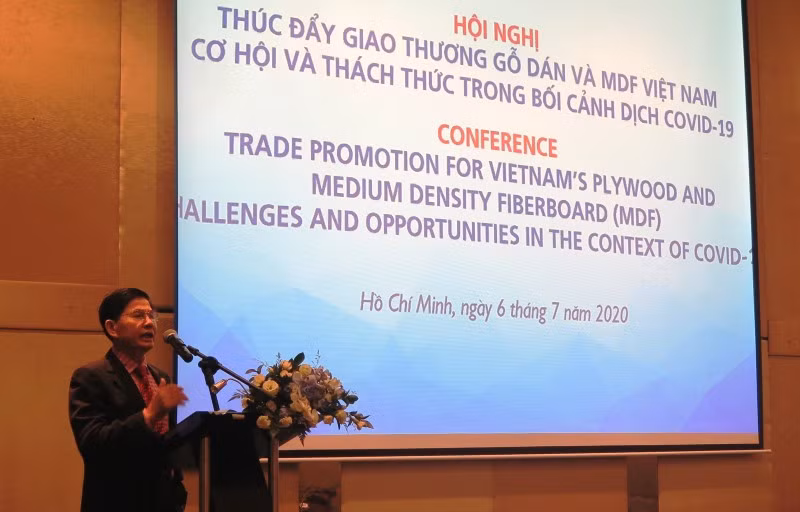 Chủ tịch Vifores Đỗ Xuân Lập trình bày ý kiến tại hội thảo.