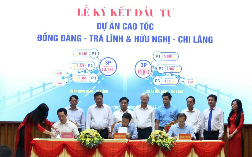 Liên danh các nhà đầu tư, ngân hàng ký hợp tác đầu tư triển khai dự án cao tốc Đồng Đăng-Trà Lĩnh. (Ảnh: TUẤN LINH)