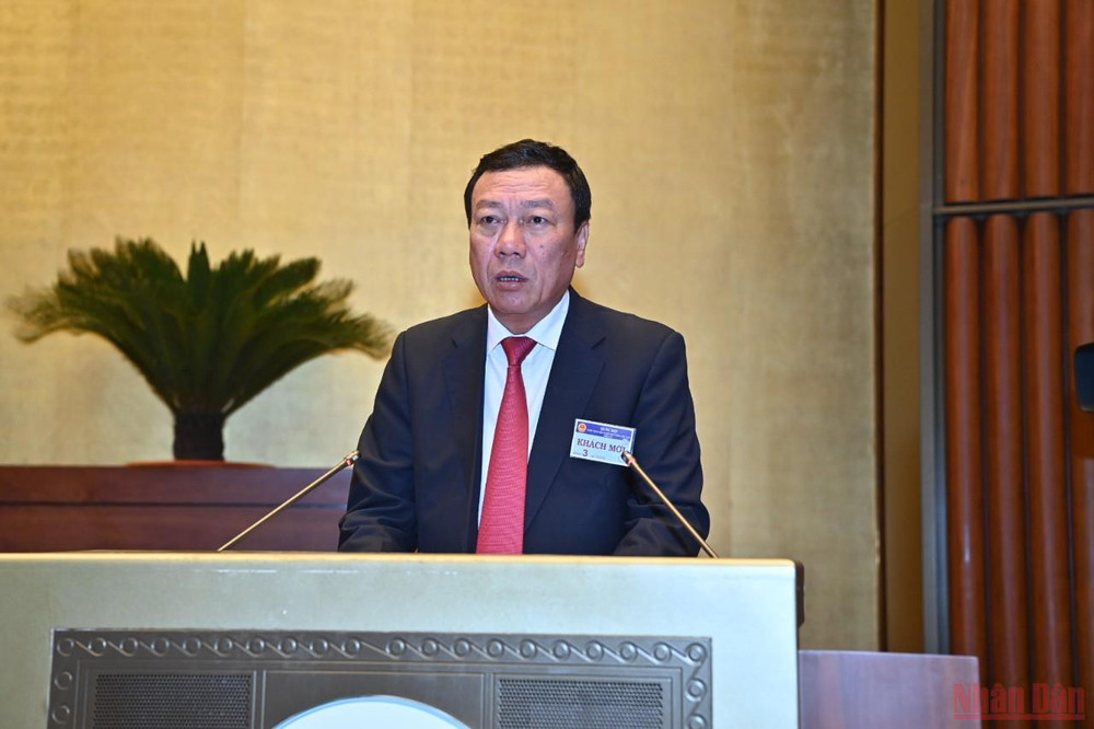 Tổng Thanh tra Chính phủ Đoàn Hồng Phong trình bày tờ trình dự án Luật Thanh tra (sửa đổi) tại phiên họp Quốc hội sáng 26/5. (Ảnh: NGUYÊN LINH) Khắc phục chồng chéo, trùng lặp trong hoạt động thanh tra -0