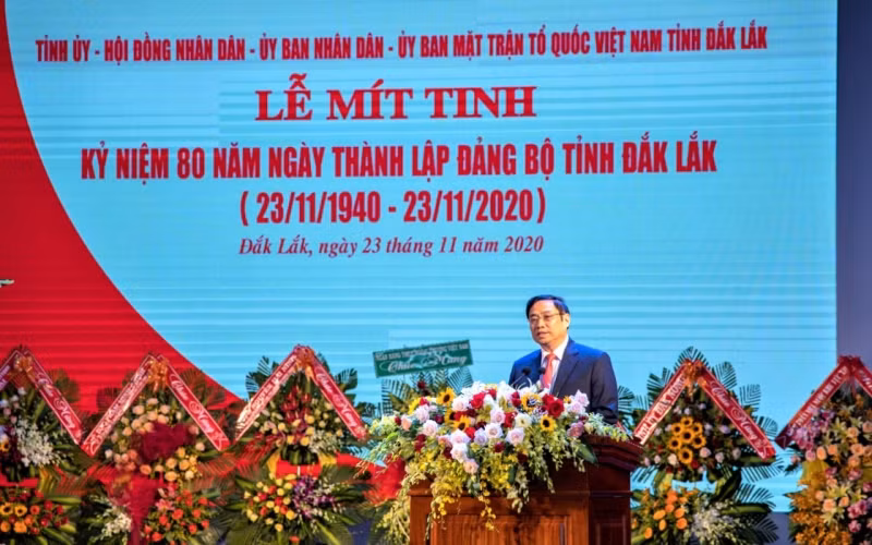 Đồng chí Phạm Minh Chính, Ủy viên Bộ Chính trị, Bí thư Trung ương Đảng, Trưởng Ban Tổ chức Trung ương phát biểu tại lễ kỷ niệm.