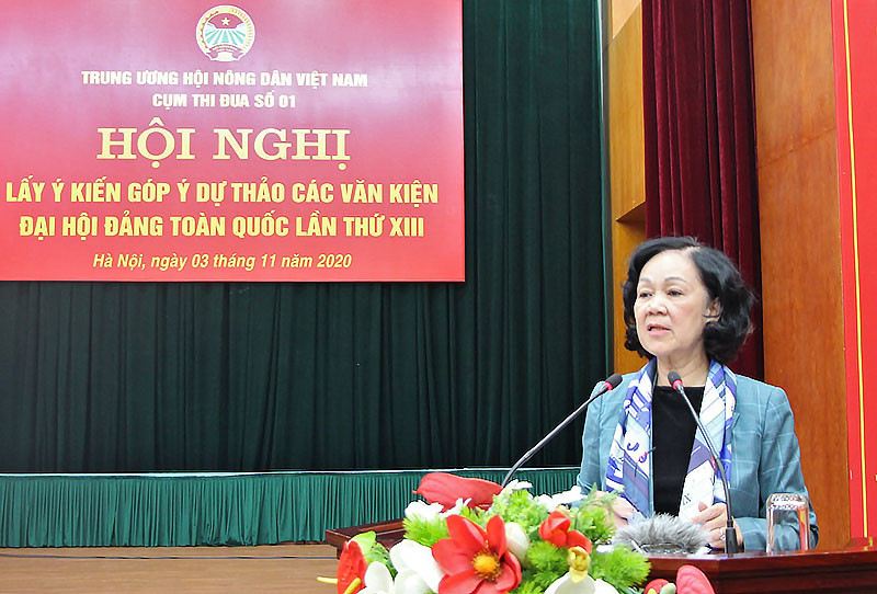 Đồng chí Trương Thị Mai phát biểu kết luận Hội nghị. Hội Nông dân góp ý dự thảo các văn kiện Đại hội lần thứ XIII của Đảng -0