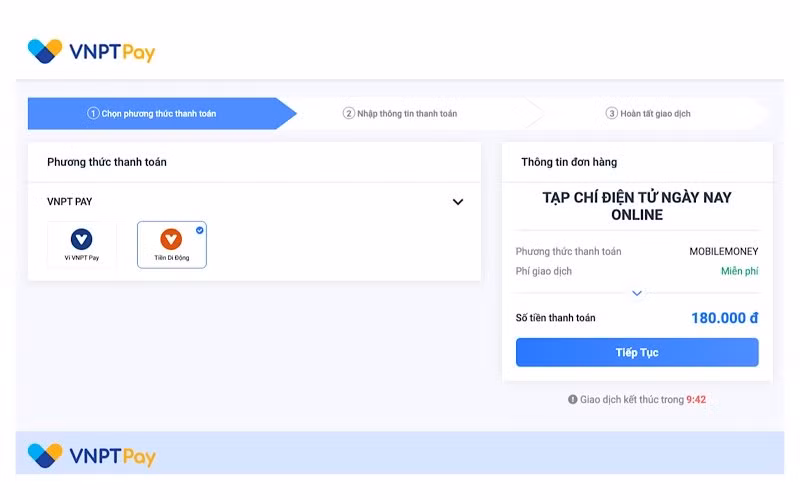 Giao diện thanh toán của Cổng thanh toán VNPT Pay trên website tạp chí Ngày nay.