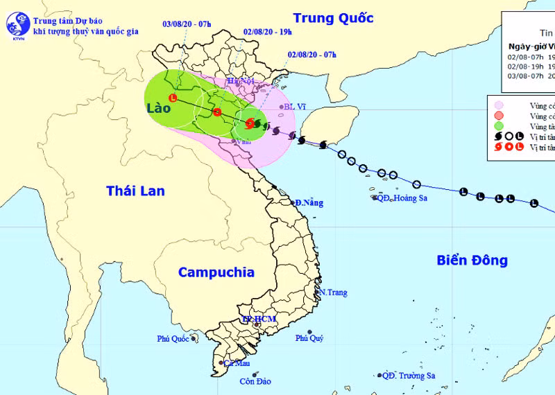 Vị trí và hướng di chuyển của bão số 2. (Nguồn: nchmf.gov.vn)