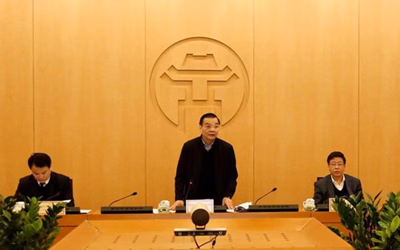 Chủ tịch UBND TP Hà Nội Chu Ngọc Anh phát biểu tại cuộc họp.