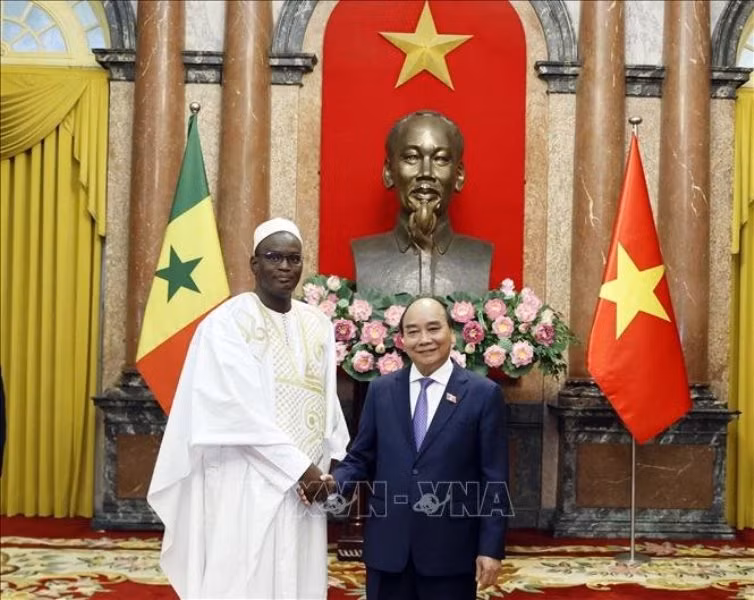 Chủ tịch nước Nguyễn Xuân Phúc tiếp Đại sứ Cộng hòa Senegal Abdoulaye Barro. (Ảnh: TTXVN)