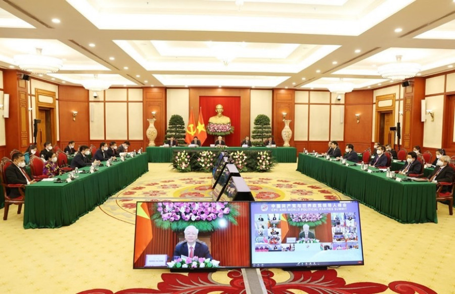 Đoàn đại biểu cấp cao Đảng ta tham dự Hội nghị cấp cao trực tuyến giữa Đảng Cộng sản Trung Quốc với các chính đảng trên thế giới. (Ảnh: TTXVN) Phát huy vai trò tiên phong của đối ngoại trong thời kỳ mới -0
