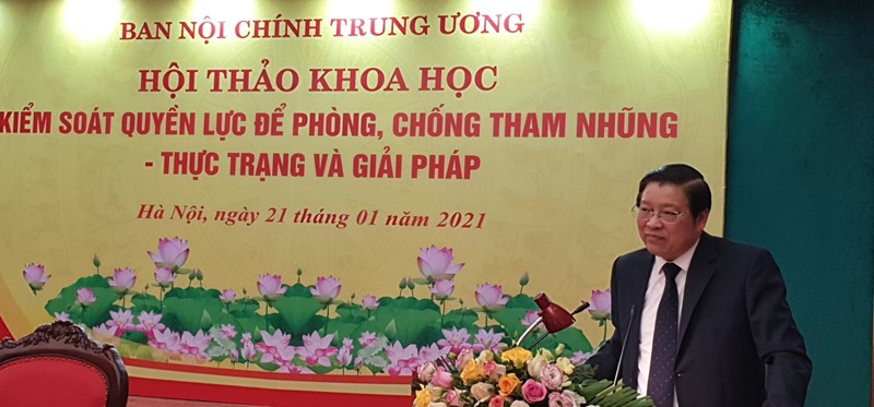 Đồng chí Phan Đình Trạc phát biểu ý kiến tại hội thảo. Thực trạng và giải pháp kiểm soát quyền lực để phòng, chống tham nhũng -0
