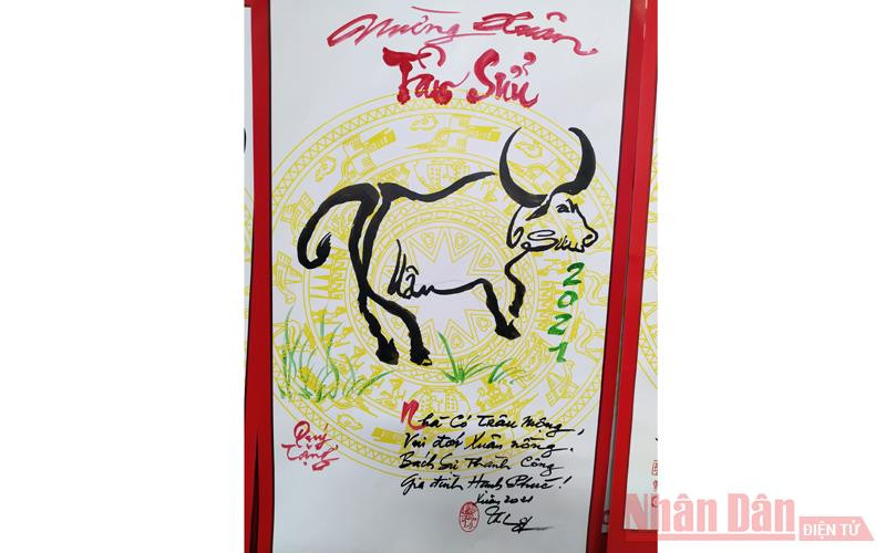 Thư pháp Chữ Xuân Tân Sửu hình con trâu Thư pháp hình con trâu đón năm mới -0