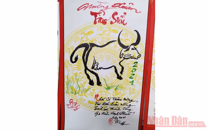 Thư pháp hình con trâu đón năm mới -0