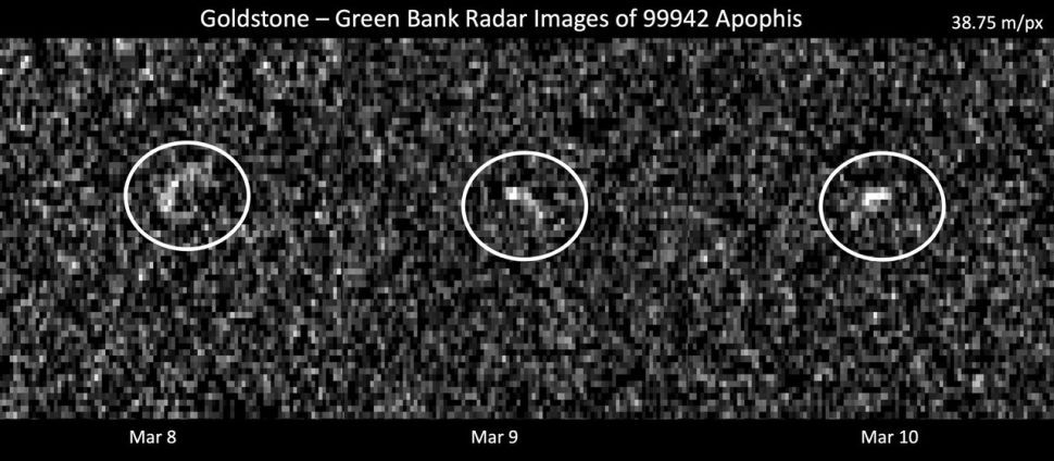 Những hình ảnh radar về tiểu hành tinh Apophis vào ngày 8, 9 và 10-3, khi nó tiếp cận gần Trái đất trong vòng 17 triệu km. Ảnh: NASA. NASA: Trái đất an toàn trước tiểu hành tinh Apophis trong 100 năm tới -0