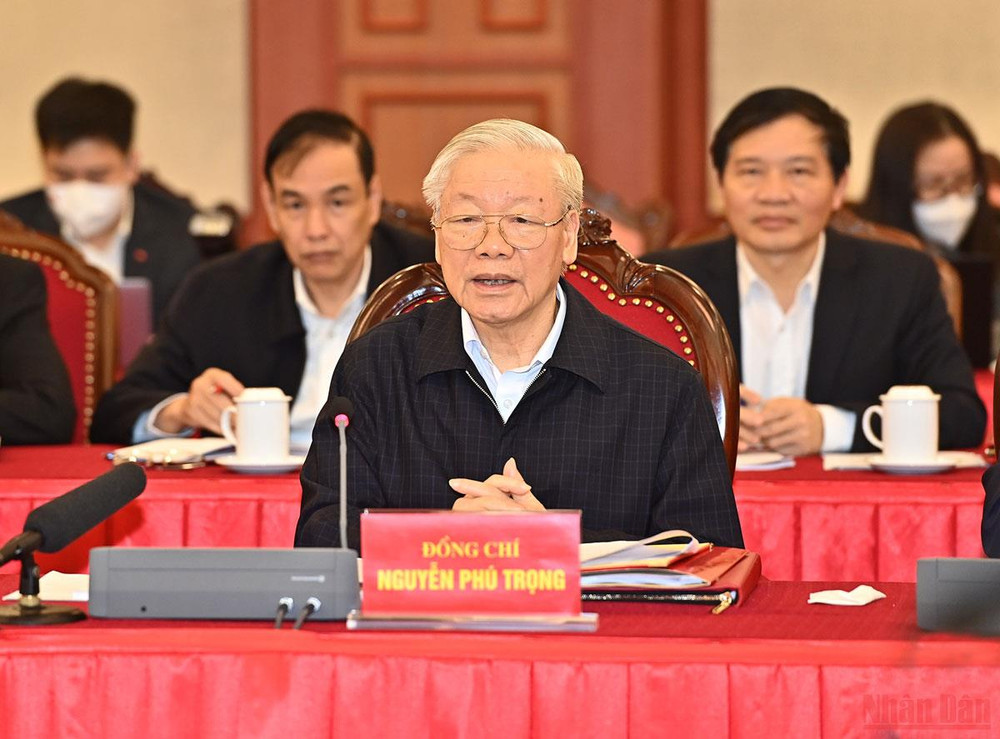 Tổng Bí thư Nguyễn Phú Trọng phát biểu kết luận buổi họp. (Ảnh: ĐĂNG KHOA) Xây dựng Hà Nội thành trung tâm, động lực thúc đẩy, dẫn dắt phát triển vùng và cả nước -0