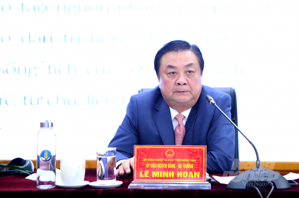 Bộ trưởng Lê Minh Hoan phát biểu tại cuộc họp trực tuyến với các đối tác quốc tế về kinh nghiệm trong phát triển nông nghiệp, nông thôn bền vững. (Ảnh Nongnghiep.vn)
