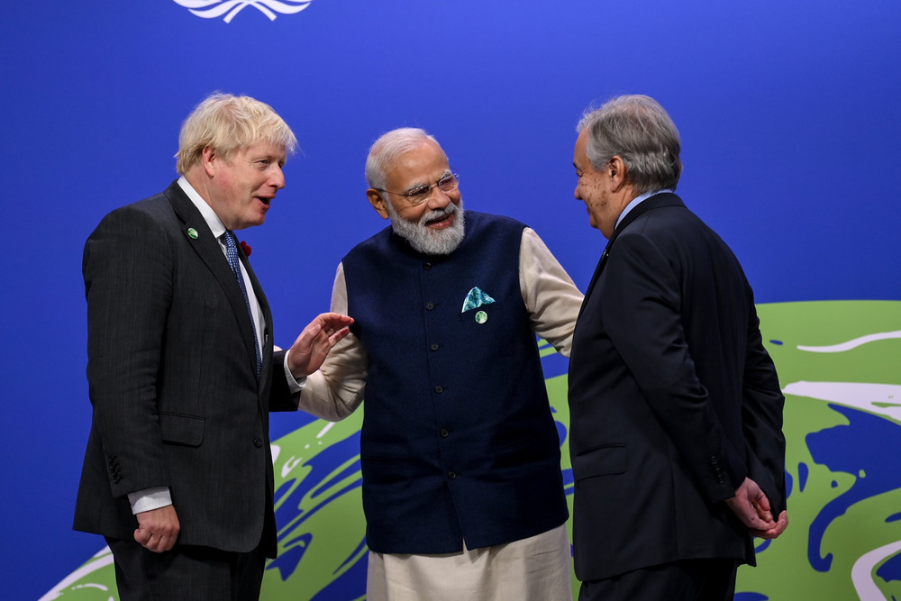 Thủ tướng Ấn Độ Narendra Modi ngày 1/11 đã nêu lập trường chính thức của New Delhi về chương trình nghị sự hành động vì khí hậu. Theo đó, Ấn Độ sẽ đạt mục tiêu trung hòa carbon vào năm 2070. (Ảnh: Karwai Tang/Chính phủ Anh) COP26 -0