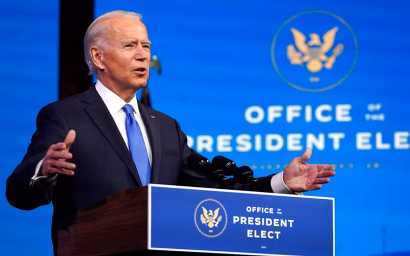Ông Biden phát biểu trước toàn nước Mỹ sau khi cử tri đoàn bỏ phiếu xác nhận người chiến thắng trong cuộc bầu cử năm 2020. (Ảnh: AP)