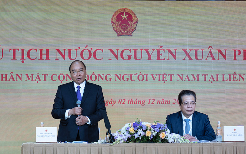 Chủ tịch nước Nguyễn Xuân Phúc phát biểu ý kiến tại buổi gặp mặt. (Ảnh: Thanh Thể) Chủ tịch nước Nguyễn Xuân Phúc gặp mặt cộng đồng người Việt Nam tại LB Nga -0