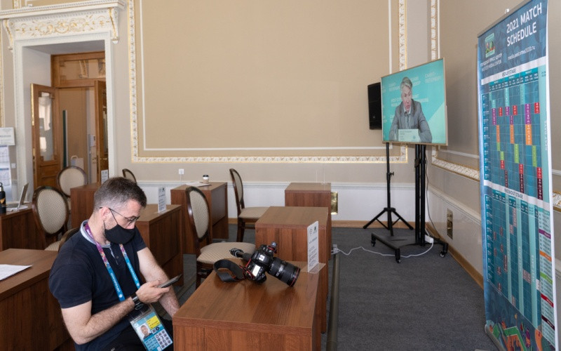 Bên trong trung tâm báo chí tại Saint Petersburg. (Ảnh: THANH THỂ) Nga khai trương trung tâm báo chí EURO 2020 -0