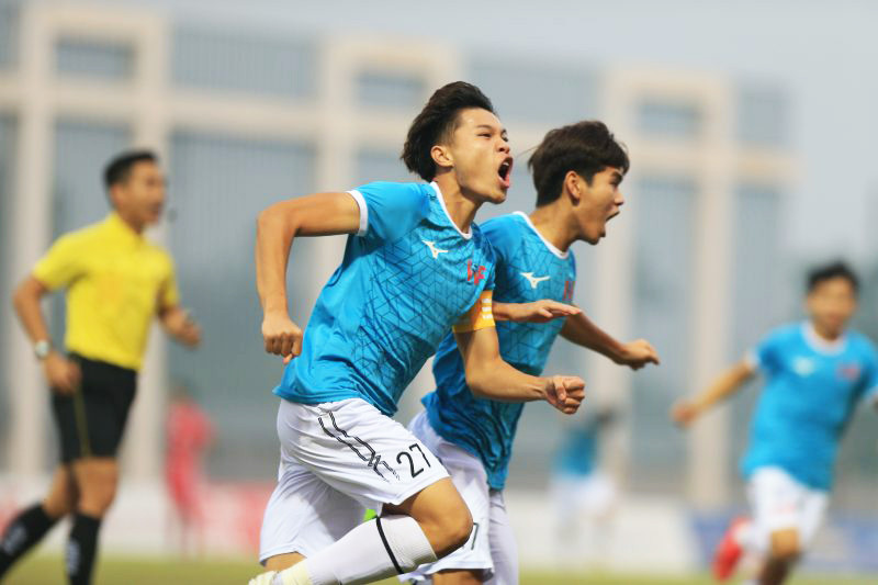 Trần Ngọc Sơn ăn mừng bàn mở tỷ số. PVF vô địch giải U17 Cúp Quốc gia 2020 -0