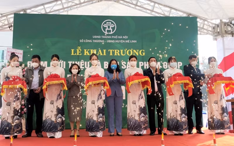 Cắt băng khai trương Điểm giới thiệu và bán sản phẩm OCOP trên địa bàn huyện Mê Linh.