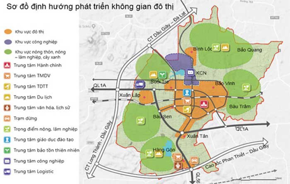 Bản đồ quy hoạch của thành phố Long Khánh với vị trí trung tâm chiến lược tập trung tại Phường Bảo Vinh. Long Khánh-Trọng điểm quy hoạch khu đô thị hành chính mới của tỉnh Đồng Nai -0