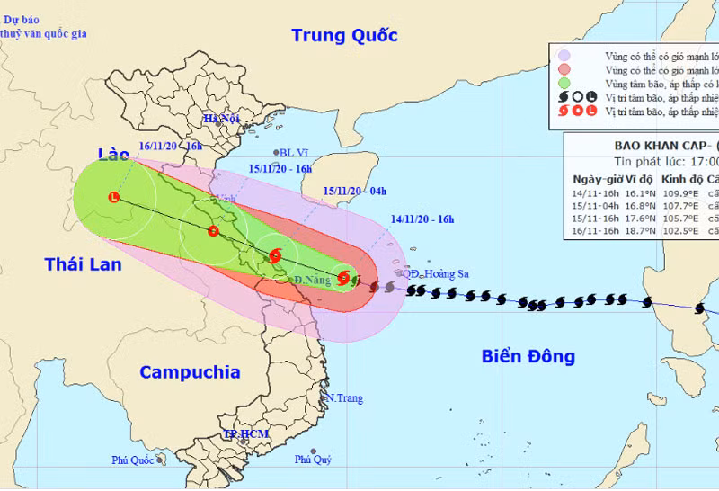 Vị trí và hướng di chuyển của bão số 13. (Nguồn: nchmf.gov.vn)
