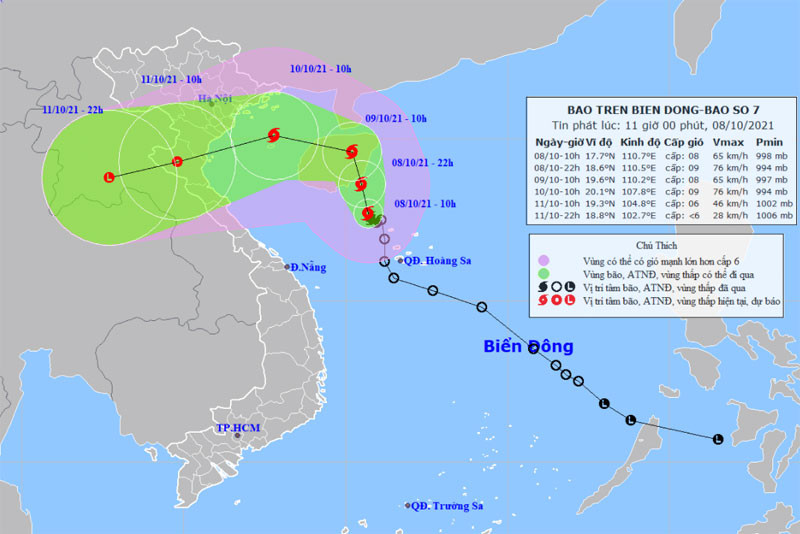 Vị trí và hướng di chuyển của bão số 7. (Nguồn: nchmf.gov.vn)
