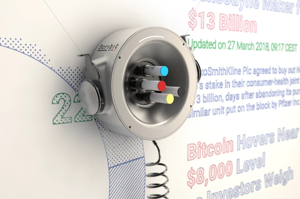 Robot vẽ tường Scribit thải ra nhiều bút khiến các nhà thiết kế chế tạo bút phân hủy sinh học. Ảnh: Carlo Ratti Associati. Bút phân hủy sinh học đầu tiên trên thế giới -0