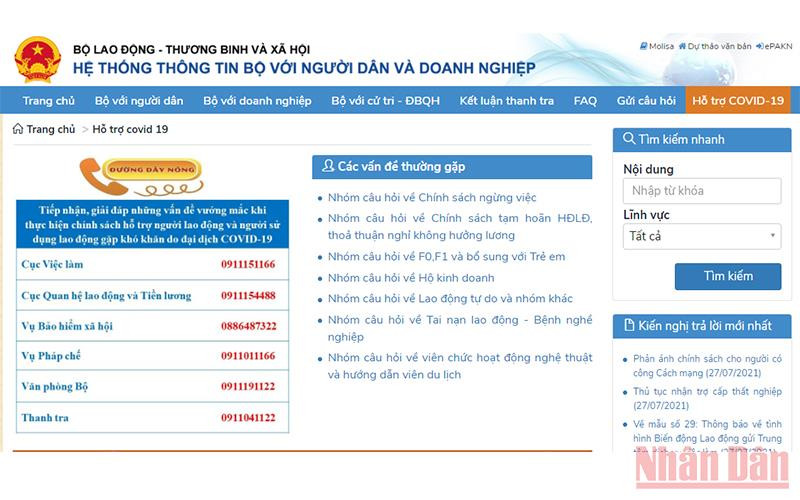 Thông tin Hỏi - Đáp trên Cổng thông tin điện tử Bộ Lao động - Thương binh và Xã hội. Giải đáp chính sách hỗ trợ của Nghị quyết 68/NQ-CP với nhiều tiện ích -0