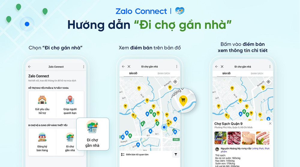Người dân dễ dàng dùng tính năng "Đi chợ gần nhà". 50.000 điểm cung cấp hàng thiết yếu, thuốc men gần nhà qua Zalo Connect -0
