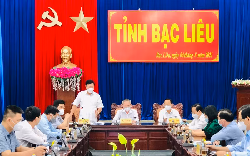 Quang cảnh buổi làm việc tại UBND tỉnh Bạc Liêu.