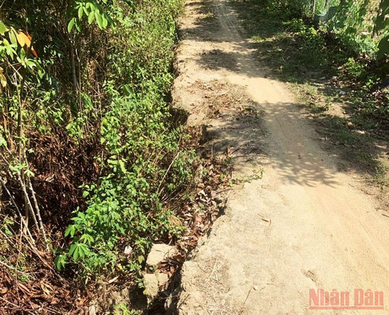 Những đoạn sạt, lở đến sát mép đường mòn, gây nguy hiểm cho người đi đường. Kon Tum: Dân khổ vì đường bị múc làm mương -0