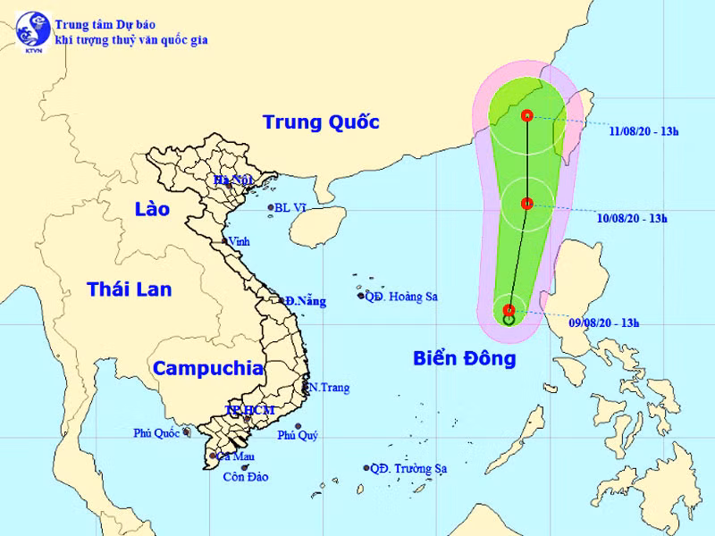 Vị trí và hướng di chuyển của áp thấp nhiệt đới trên Biển Đông. (Nguồn: nchmf.gov.vn)