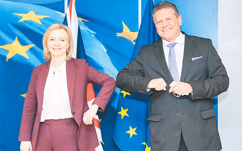 Bộ trưởng Ngoại giao Anh (trái) và Phó Chủ tịch Ủy ban châu Âu tại cuộc gặp ở Brussels. 