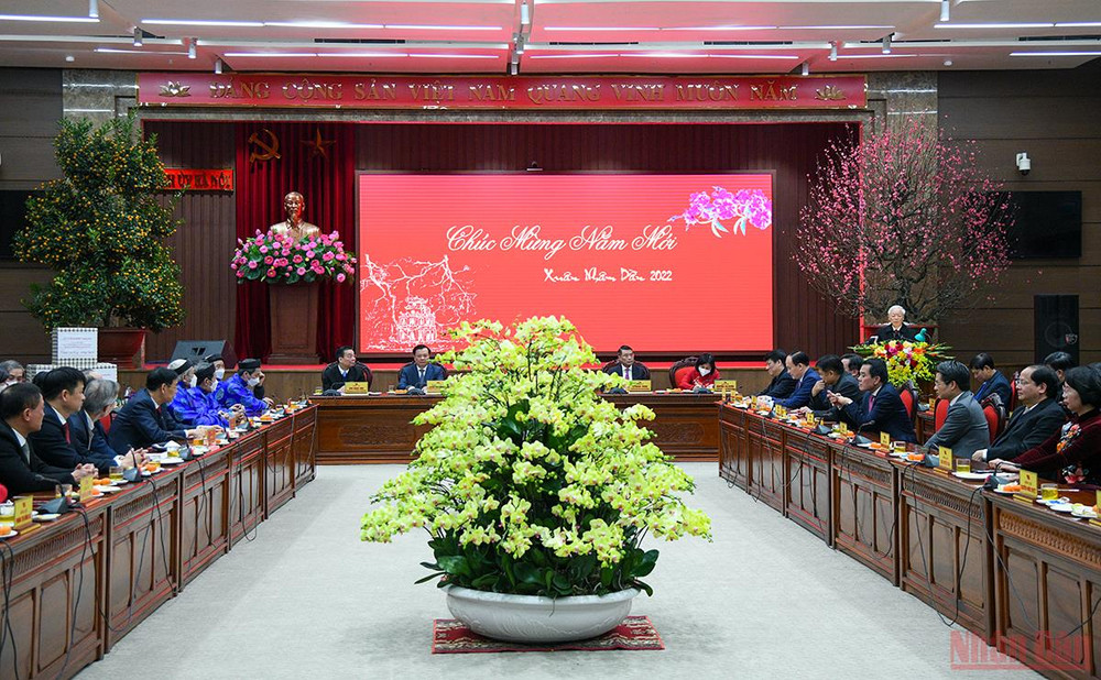 Toàn cảnh lễ buổi thăm chúc Tết Đảng bộ, Chính quyền và nhân dân Thủ đô của Tổng Bí thư Nguyễn Phú Trọng. (Ảnh: Thành Đạt) Tổng Bí thư Nguyễn Phú Trọng thăm, chúc Tết Đảng bộ, Chính quyền và nhân dân Thủ đô -0