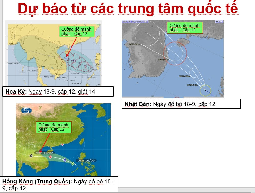 Dự báo về cơn bão Noul từ các trung tâm quốc tế. Nguồn: NCHMF. Dự kiến phải di dời khoảng 500.000 dân để tránh bão Noul -0