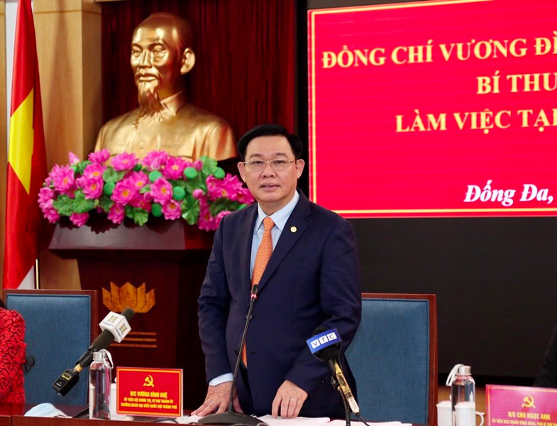 Bí thư Thành ủy Vương Đình Huệ phát biểu kết luận buổi làm việc với quận Đống Đa. Tập trung phát triển kinh tế đô thị, thực hiện “mục tiêu kép” -0