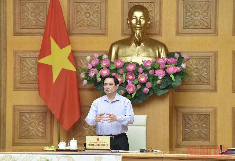 Thủ tướng Phạm Minh Chính phát biểu tại buổi làm việc. (Ảnh: TRẦN HẢI) DSC_0309_1631625210762-1631626733679.jpeg