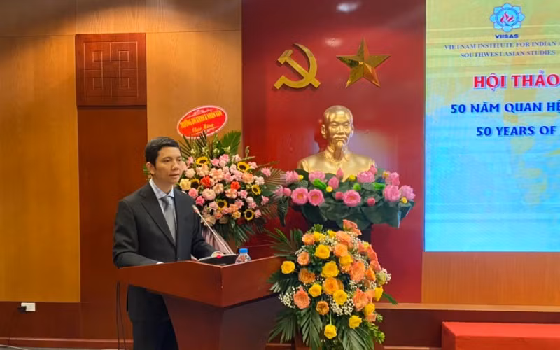  PGS, TS Bùi Nhật Quang, Ủy viên Trung ương Đảng, Chủ tịch Viện Hàn lâm Khoa học xã hội Việt Nam phát biểu tại Hội nghị.