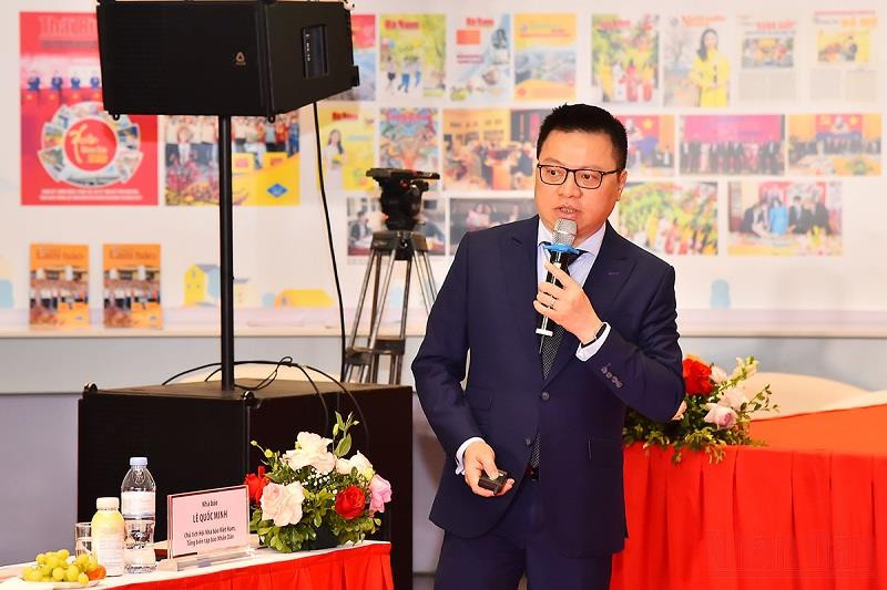 Tổng Biên tập Báo Nhân Dân Lê Quốc Minh phát biểu tại Diễn đàn. (Ảnh: Thủy Nguyên) Diễn đàn “Chuyển đổi số để phục vụ bạn đọc tốt hơn” -0