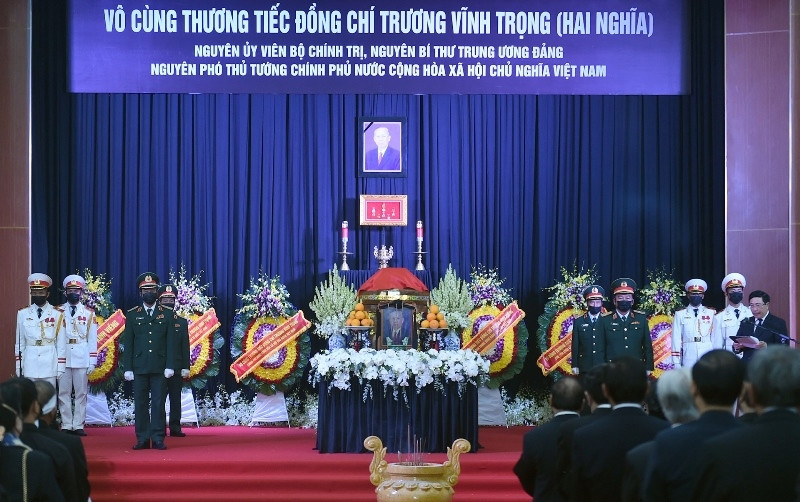 Lễ truy điệu đồng chí Trương Vĩnh Trọng, nguyên: Ủy viên Bộ Chính trị, Bí thư T.Ư Đảng, Phó Thủ tướng Chính phủ tại Hội trường UBND tỉnh Bến Tre.
