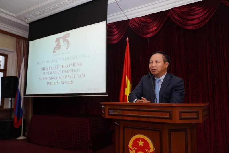 Đại sứ Ngô Đức Mạnh phát biểu tại Lễ kỷ niệm. Kỷ niệm 75 năm Ngày thành lập Ngành Ngoại giao Việt Nam tại LB Nga -0