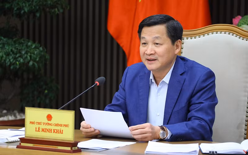 Phó Thủ tướng Lê Minh Khái phát biểu tại buổi làm việc. 