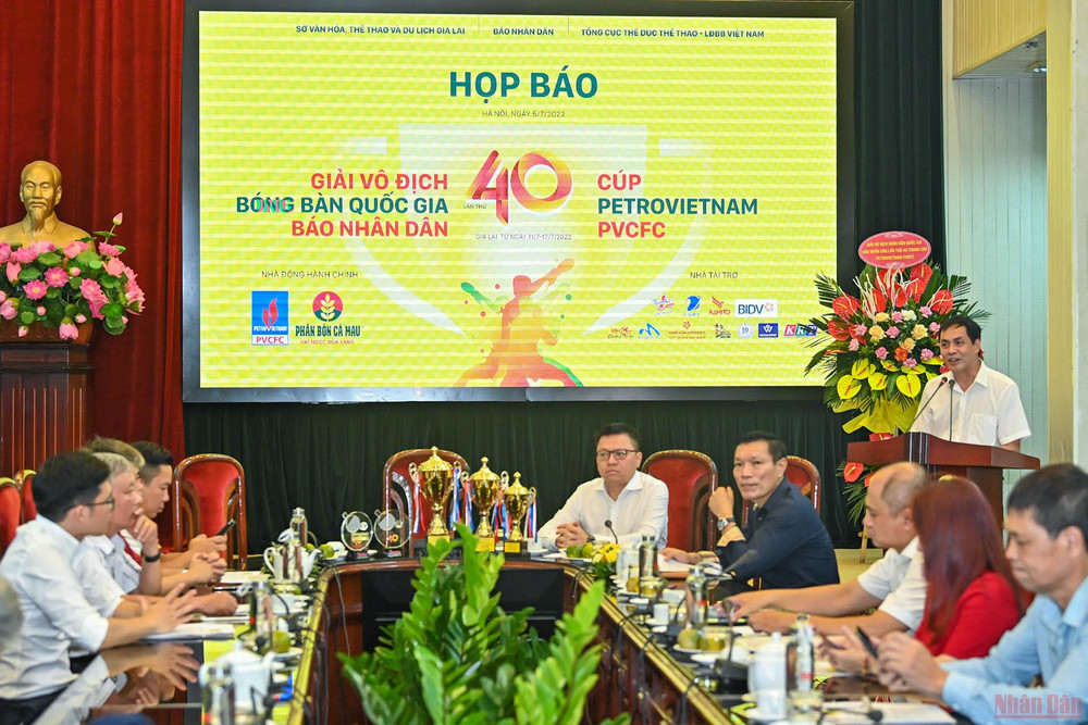 Quang cảnh buổi họp báo giải vô địch bóng bàn quốc gia Báo Nhân Dân lần thứ 40 tranh cúp PetroVietnam PVCFC. (Hình ảnh) Họp báo Giải vô địch bóng bàn quốc gia Báo Nhân Dân lần thứ 40 tranh cúp PetroVietnam PVCFC -0