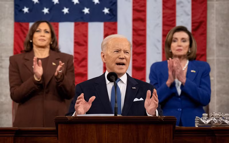 Tổng thống Biden đọc Thông điệp Liên bang tại Đồi Capitol, ngày 1/3. (Ảnh: Reuters)