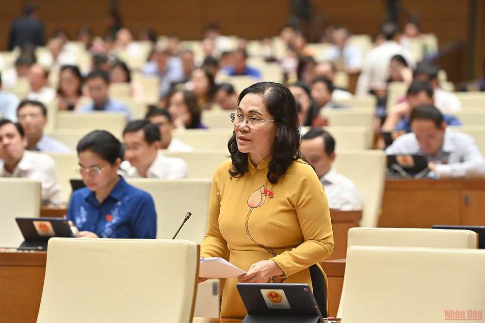 Đại biểu Nguyễn Thị Lệ phát biểu tại phiên thảo luận, sáng 30/5. (Ảnh: NGUYÊN LINH) Quy hoạch cần bảo đảm hài hoà giữa yêu cầu phát triển và lợi ích người dân -0