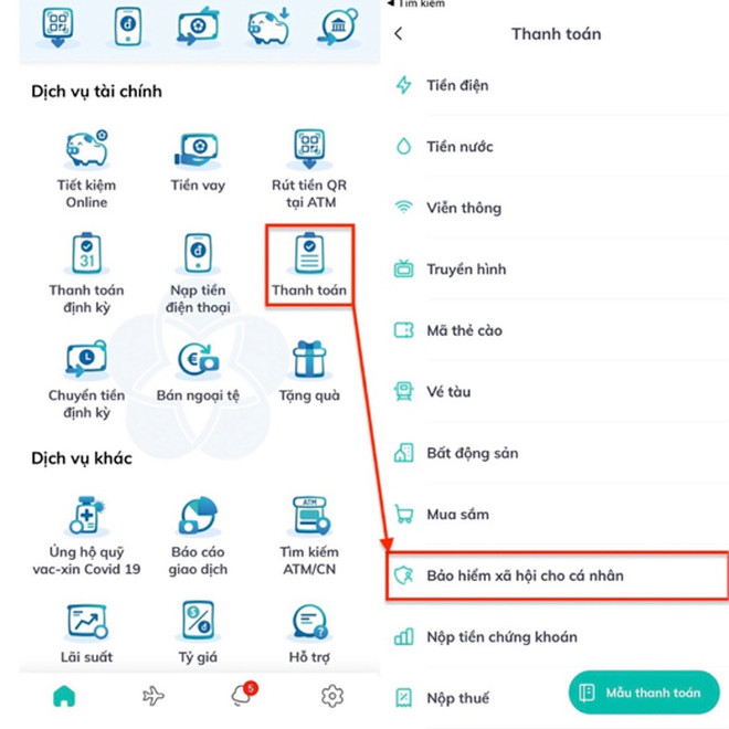 Tự đóng tiếp BHXH tự nguyện, gia hạn thẻ BHYT qua 3 ứng dụng ngân hàng trực tuyến ảnh 2 Tự đóng tiếp BHXH tự nguyện, gia hạn thẻ BHYT qua 3 ứng dụng ngân hàng trực tuyến -0
