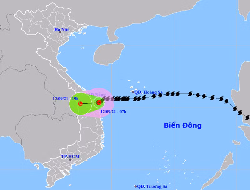 Vị trí và hướng di chuyển của áp thấp nhiệt đới suy yếu từ bão số 5. (Nguồn: nchmf.gov.vn)