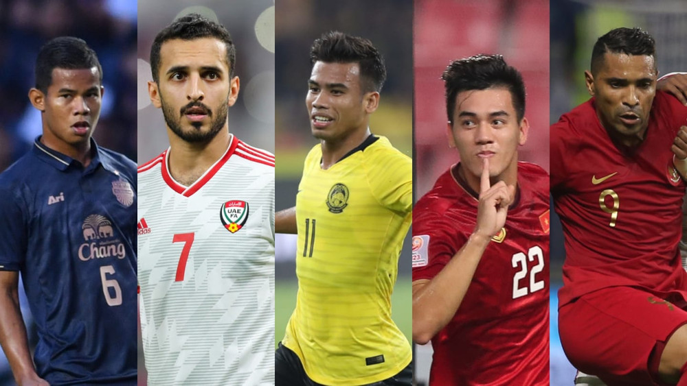Năm chân sút được đánh giá cao tại bảng G: Sasalak Haiprakhon (Thái Lan), Ali Mabkhout (UAE), Safawi Rasid (Malaysia), Tiến Linh và Beto (Indonesia). (Ảnh: AFC)