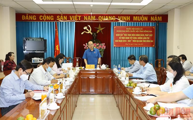Trưởng Đoàn đại biểu Quốc hội tỉnh Đồng Nai Quản Minh Cường phát biểu tại buổi giám sát.